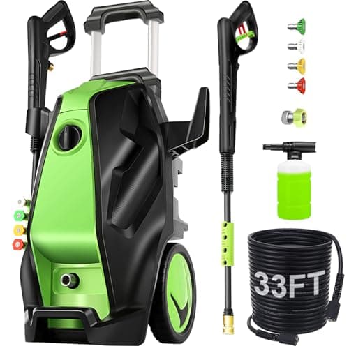 commowner 5000PSI Electric Pressure Washer with 33FT Hose 4.0GPM Power Washers Electric Powered Professional High Pressure Cleaner Machine, Foam Cannon, 4 Tips, powerwashers for Home Cars, DGreen