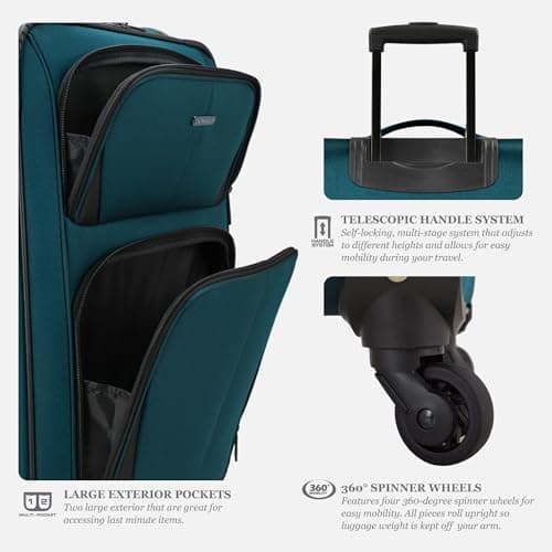 U.S. Traveler Aviron Bay Expandable Softside Luggage with Spinner Wheels, Teal, Carry-on 23-Inch 5