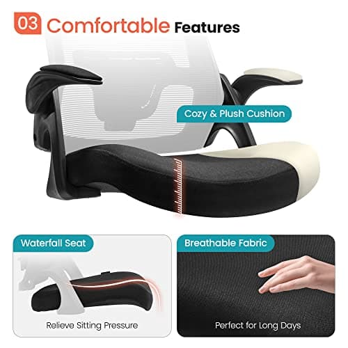 NEO Chair High Back Mesh Chair Adjustable Height and Ergonomic Design Home Office Computer Desk Chair Executive Lumbar Support Padded Flip-up Armrest Swivel Chair (Black) 5