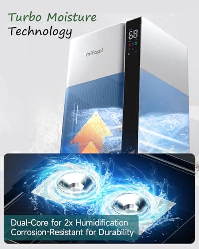 mifasol Humidifier Large Room, 5.3Gal/20L Whloe House Humidifiers for Home, Quickly & Evenly Humidify Larger Areas,Dual Mist Nozzles and Atomizers, Plant/Commercial/Greenhouse/Office, White 5