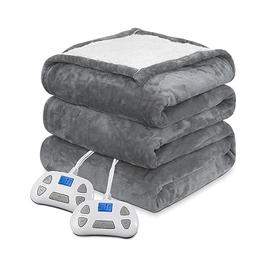 Kozeewarm Electric Blanket Queen Size Dual Control 84" x 90", Anti-Static Flannel & Sherpa Heated Blanket Queen with 10 Heat Levels & 1-12 Hours Auto-Off, Fast Heating Blanket Queen Machine Washable