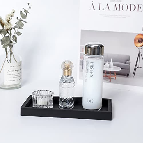 Small Silicone Bathroom Vanity Tray Rectangle Soap and Sponge Holder Kitchen Sink Organizer for Scrubber, Lotion Bottles, Perfume, Jewelry, Candle, Key Trinket Ring, Black 7