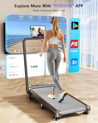 Foldable Treadmill with 10% Incline, Upgrade 3.5HP Low Noise Walking Pad Treadmill with Handle Bar, Trisomy 4 in 1 Portable Under Desk Treadmills for Home/Office, 350Lbs Capacity, APP & Remote Control 7