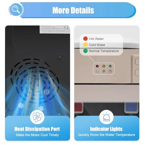 ZBXGJKSY Electric Water Cooler Dispenser, Hot&Cold Water Dispenser Countertop Water Dispenser 5 Gal Top Loading Countertop Water with 3 Temperature Settings for Bedrooms, Studios 7