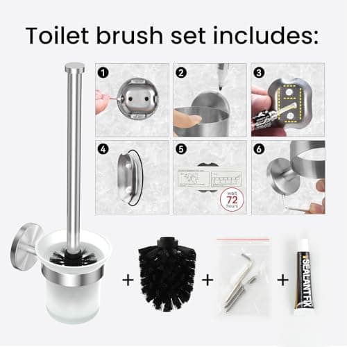 Dailyart Toilet Brush Holder Set: 2 Pack Bathroom Deep Cleaning - Stainless Steel & Glass Toilet Cleaner with Ergonomic Design - No Drilling Wall Mounting 7