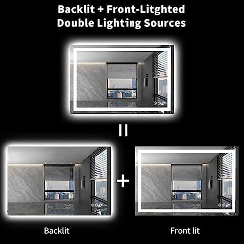 LOAAO 40X32 LED Bathroom Mirror with Lights, Anti-Fog, Dimmable, Backlit + Front Lit, Lighted Bathroom Vanity Mirror for Wall, Memory Function, Waterproof, Tempered Glass 6