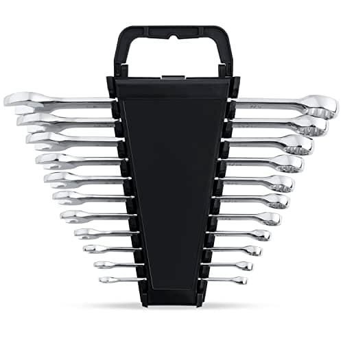 Max Torque 11-Piece Premium SAE Combination Wrench Set with Rack, No Skipped Inch Sizes 1/4” to 7/8” | Longer Wrench Body Design, Chrome Vanadium Steel, Mirror Chrome Finish, Unique V-Groove Open End