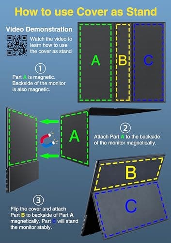 cocopar Portable Monitor 15.6 Inch 1080P FHD 60Hz 85% sRGB Travel Monitor with Speaker HDMI USB-C Second Screen for Laptop MacBook Surface PC Xbox PS4/5, VESA Mountable, with Cover Stand 9