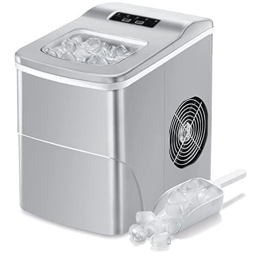 AGLUCKY Ice Makers Countertop with Self-Cleaning, 26lbs/24hrs, 9 Cubes Ready in 6 Mins, Portable Ice Machine with 2 Sizes Bullet Ice/Ice Scoop/Basket for Home/Kitchen/Office/Bar/Party, Grey 8