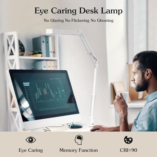 BZBRLZ LED Desk Lamp, Manicure Table Lamp, 16" Lamp Head, Dimmable Eye-Caring Drafting Light with 3 Color Modes, 10 Brightness Levels & Adapter, Memory Function(White) 5