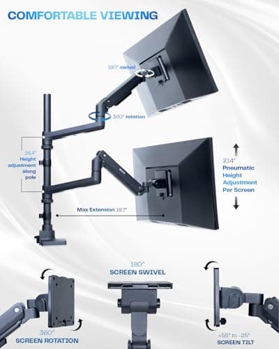 VIVO Pneumatic Arm Dual Ultrawide Monitor Extra Tall Desk Mount for Up to 49 inch Screens, Heavy Duty Clamp, Holds 2 Ultra Wides Up to 44 lbs, Black, STAND-V120K 5