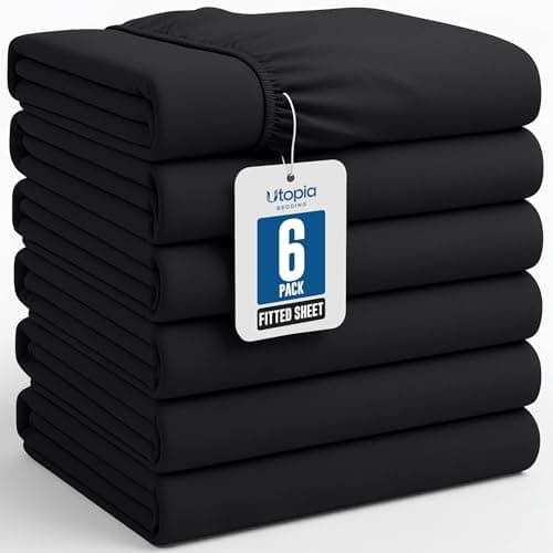 Utopia Bedding Twin Fitted Sheets - Bulk Pack of 6 Bottom Sheets - Soft Brushed Microfiber - Deep Pockets - Shrinkage & Fade Resistant - Easy Care (Black)