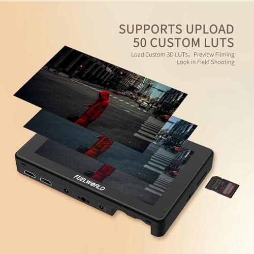 FEELWORLD LUT7 7" 2200nit 1920x1200 FHD IPS Touchscreen Camera DSLR Field Monitor with 3D LUT Waveform HDR 4K HDMI in Out, F750 Battery and Carry Case, ‌Auto Bright Adjustment for Outdoor 5