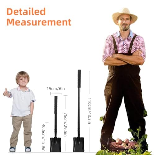 Small Square Shovel for Digging with Metal Handle, 43.3 Inch Heavy Duty Small Shovel, Trench Shovels Ideal for Digging Gardening Trenching Camping Planting Transferring, Black 5