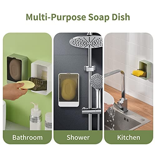 Soap Holder Dish Shower, 2 Pack Bar Soap Holder with Drainage, Self Draining Soap Holder, Wall Mounted Soap Box Tray Container for Bathroom, Bathtub Kitchen Sink, No Drilling, 4 Adhesive Include 5