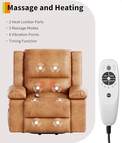 Garvee Electric Lift Recliner Chair - Heat and Massage, PU Leather Power Lift Recliner for Elderly & Mobility Impaired, Adjustable Back and Legs, Heavy Duty Lift Chair for Seniors 6