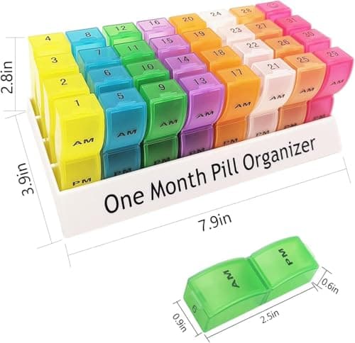CAidRE Monthly Pill Organizer 2 Times a Day, 30 Day One Month Pill Box AM/PM, Weekly Pill Holder Pill Case for Vitamins, Fish Oil, Supplements & Medication 5