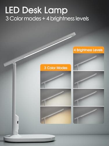 LEDLAY Foldable LED Desk Lamp for Home Office, 3 Color Modes & 4-Level Brightness, Rechargeable USB-C Study Light, Space-Saving Portable Desk Lamp for Reading, Dorm, Bedroom (White) 6