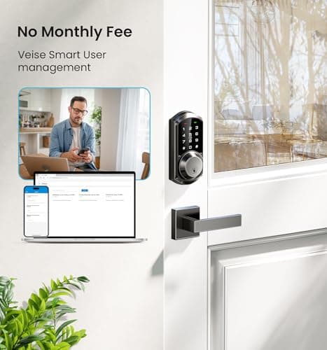 Veise VE06-L Smart Locks with 2 Lever Handle Set, App Control, Keyless Entry Deadbolt for Front Door, Electronic Digital Touchscreen Keypad, Auto Lock, Waterproof, Easy Installation, Matte Black 10