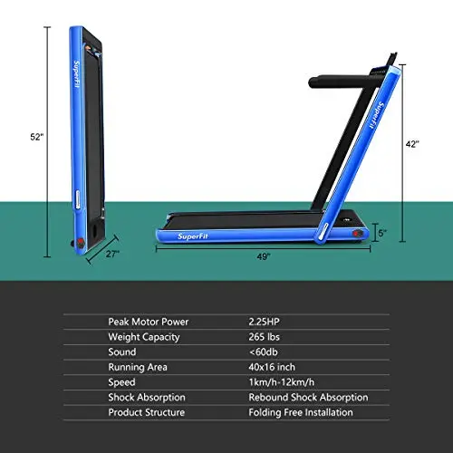 GYMAX Walking Pad, 2.25HP Dual Display Foldable Treadmill for Home with Remote/Smart App Control, Portable Compact Treadmill for Office Under Desk, Folding Running Machine for Small Spaces (Navy) 7