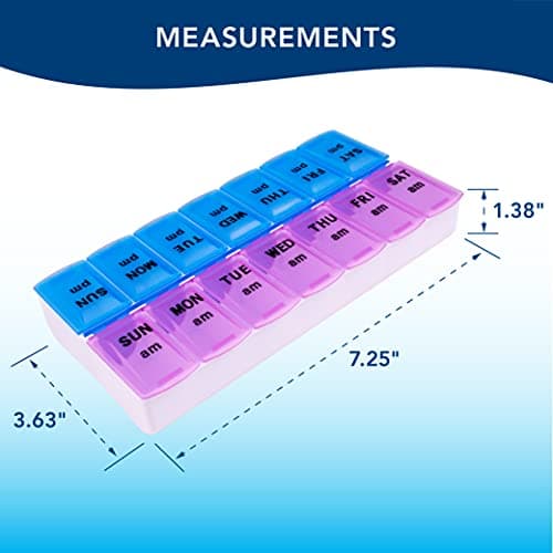 Apex Weekly AM/PM Medication Dispenser, 7-Day Twice-A-Day Pill Organizer with Easy-Open Lids (Color May Vary) 6