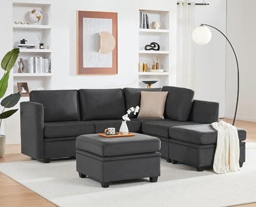 Weture Modular Sectional Sofa with Storage, U Shaped Sectional Couch for Living Room, Convertible Modular Sofa Couch with Ottomans, High Supportive & Soft Sponge, 6 Seat, Darkgrey 5