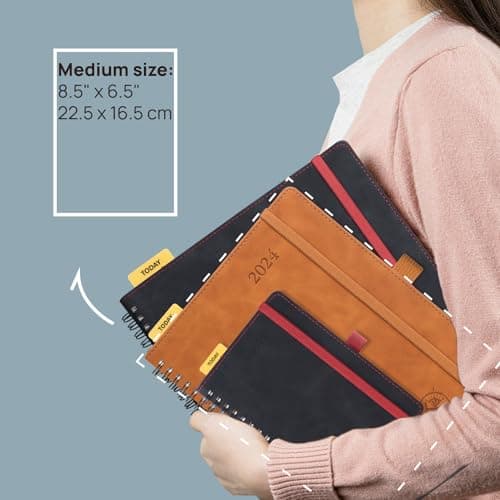 POPRUN 2024 Planner Weekly Notebook 8.5''x 6.5'', Agenda 2024 Appointment Book with Monthly Tabs, Spiral Soft Cover, Inner Pocket, 100 GSM - Peotrol 6