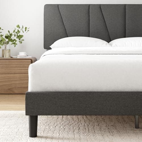 Zinus Queen Maya Upholstered Bed Frame with Asymmetric Headboard, Durable Wooden Slats, Sturdy Framework, Noise Free Sleep, No Box Spring Needed, Easy Assembly, Eco Friendly Packaging, Dark Grey 9