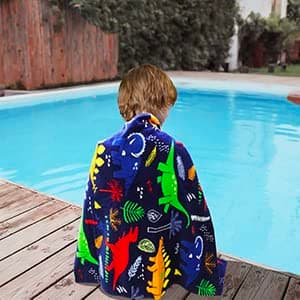 YIFONTIN Dinosaur-Print Sherpa Cotton Kids Beach Towel - Super Soft 48"x24" Quick-Dry Bath Pool Towel for Boys Girls, Jurassic Themed Swim Beach Essentials (Multi-Color Herd). 8