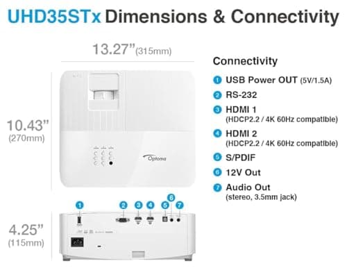 Optoma UHD35STx Short Throw True 4K UHD Gaming and Home Entertainment Projector 3,600 Lumens 240Hz Refresh Rate and Ultra-Low 4ms Response Time 8