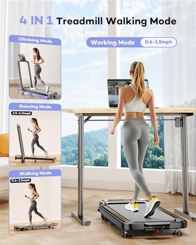 Foldable Treadmill with 10% Incline, Upgrade 3.5HP Low Noise Walking Pad Treadmill with Handle Bar, Trisomy 4 in 1 Portable Under Desk Treadmills for Home/Office, 350Lbs Capacity, APP & Remote Control 6