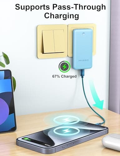 miisso Ultra Slim 10000mAh Power Bank Built-in Cables and Foldable AC Wall Plug, Pocket Size USB C Portable Charger, External Battery Pack Compatible with iPhone Samsung, Blue 6