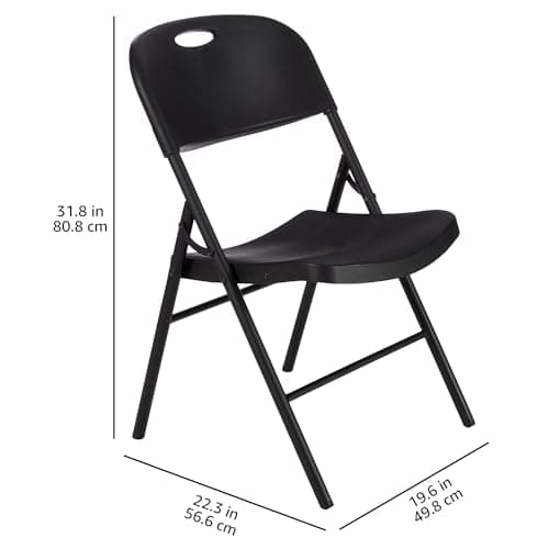 Amazon Basics Sturdy Foldable Plastic Chair, Portable, 350-Pound Capacity, Black, 6-Pack 3
