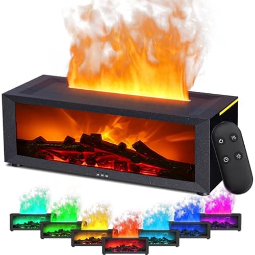 Holwim Fireplace Essential Oil Diffuser, Aromatherapy Diffuser, 150ml Ultrasonic Cool Mist Humidifier, 7 Colors Firelight Flame Diffusers with Remote, Waterless Auto-Off & Timer for Home Office(Black)