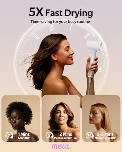 Mera Bio-Ionic Hair Dryer for Women, 1400W Professional Fast Drying Blow Dryer with Diffuser & Concentrator, Anti-Frizz Negative & Positive Ion Tech, 3 Temp 2 Speed for Home Travel & Salon Styling 4