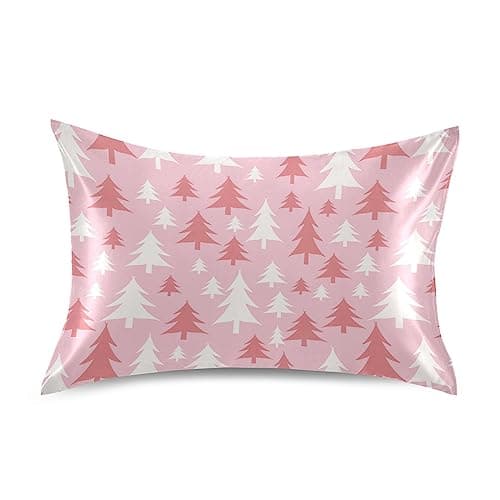 Christmas Trees Pillow Covers Silk Pillowcase for Hair and Skin with Envelope Closure Satin Pillowcase Standard Size Pillow Case for Bedroom Bed Sleeping (20x30 Inch)