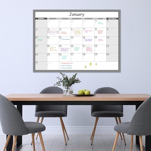 Large Dry Erase Calendar - Undated 1 Monthly Wall Calendar Laminated, 40" x 28", Blank Reusable Calendar Planner with Large Daily Boxes, Notes, Stickers, Great for Home, Office, Classroom, Grey 7