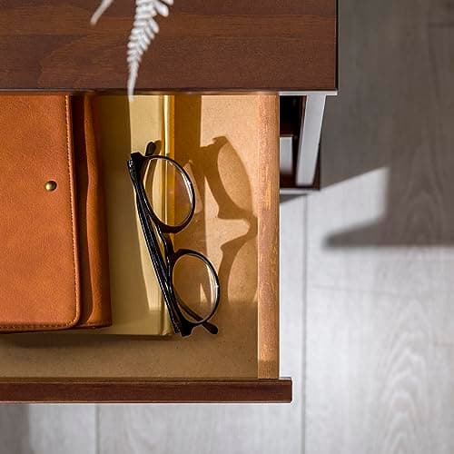 Walker Edison Mid Century Modern Grooved Handle Wood Nightstand Side Table Bedroom Storage Drawer and Shelf Bedside End Table, 2 Drawer, Walnut 6