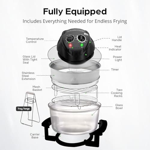 APSARAS USA Upgraded 10 in1 Glass Air Fryer Non Toxic,17 Quart Convection Oven Countertop Air Fryer Glass, Healthy Kitchen Bake,Grill,Steam Broil, & Roast -Includes Bowl,Broil Rack,Toasting Rack 5