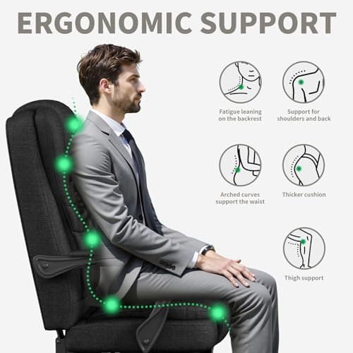 Fabric Office Task Chair- Computer Ergonomic Desk Chair- High Back Executive Chairs Height Adjustable with Footrest Lumbar, 360° Swivel Gaming Office Desk Chair with Flip-up Armrest for Adult, Black 5