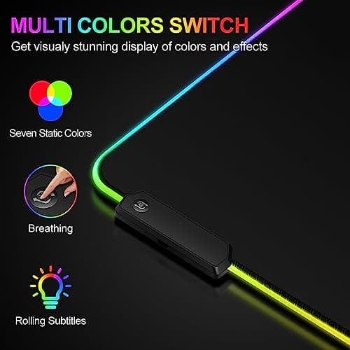 Large RGB Gaming Mouse Pad -15 Light Modes Touch Control Extended Soft Computer Keyboard Mat Non-Slip Rubber Base for Gamer Esports Pros 31.5X11.8(RGB) 5