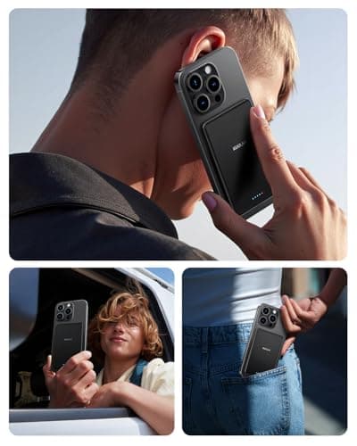 Kuulaa Power Bank Ultra Slim, 0.28 in MagSafe PowerBank 5000 mAh, PD20W Small Power Bank, Magnetic Wireless External Mobile Phone Batteries for iPhone 16 Pro/15/14/13/12 Series (Black) 6