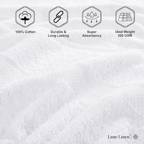 Lane Linen 100% Cotton 4 Pack Bath Sheets (35"x66") - Ring Spun, Extra Large Towel Sets - Quick Drying, Soft, Low lint & Highly Absorbent - Premium Quality Oversized Daily Use Bathroom Towels - White 6