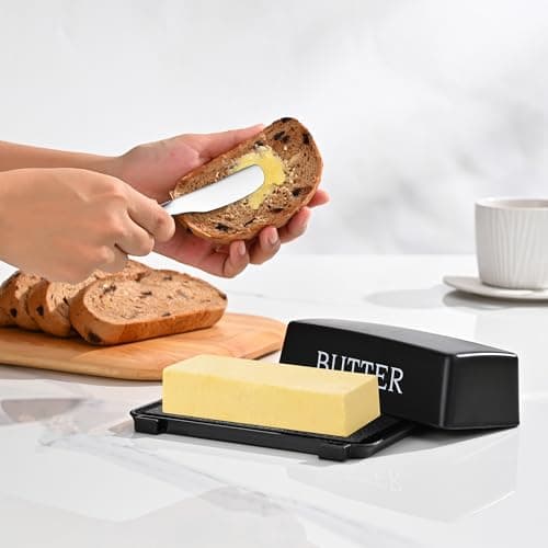 Butter Dish With Cover And Knife,Food Grade Plastic Butter Holder With Lid For Countertop,Black Dishwasher Safe Butter Storage Container 6