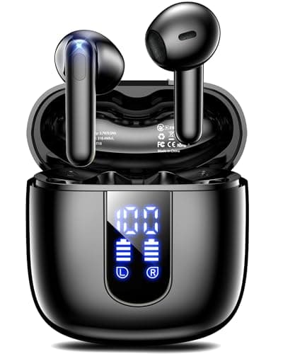 Haqquio Wireless Earbuds, Bluetooth Headphones with Deep Bass Stereo, 48H Playback Ear Buds with LED Power Display, Lightweight, IPX7, in-Ear Earphones with Mic for iPhone/Android/iPad, Black