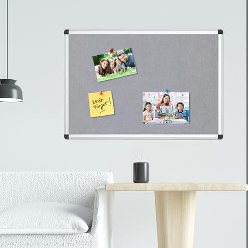 VIZ-PRO Notice Board Felt Gray, 48 X 36 Inches, Silver Aluminium Frame 6