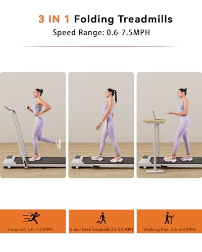 SupeRun 3 in 1 Walking Pad Treadmill, 3.0HP Folding Treadmills, 300LBS Capacity Under Desk Treadmills for Home, 7.5MPH Walking Pad with Handle Bar, Remote Control & APP 7