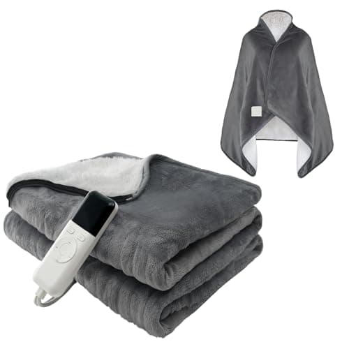 OIPUNSHLE Heated Wearable Shawl 33x59 Inch, 6 Heating Levels & 5 Timer Settings, Soft Sherpa to Fleece, UL Certified with Auto Shut Off, Machine Washable Gift for Christmas Home Office (Gray) 2