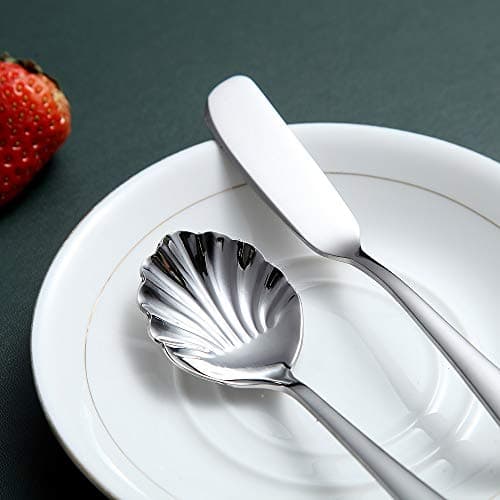 10-Piece Serving Flatware Silverware Set,Stainless Steel Serving Utensil Set,Include Slotted Serving Spoon, Serving Spoon, Butter Knife, Sugar Spoon, Serving Fork(Silver) 7