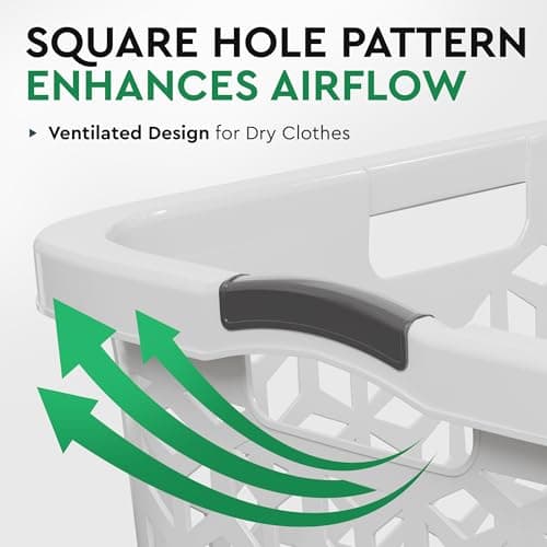 EconoHome Laundry Basket - Large 2 Bushel Laundry Basket with Handles - Stackable Plastic Hamper for Dirty Clothes - Storage Bin & Organizer for Bathroom, Bedroom - White, 70.5L Capacity – Heavy Duty 6